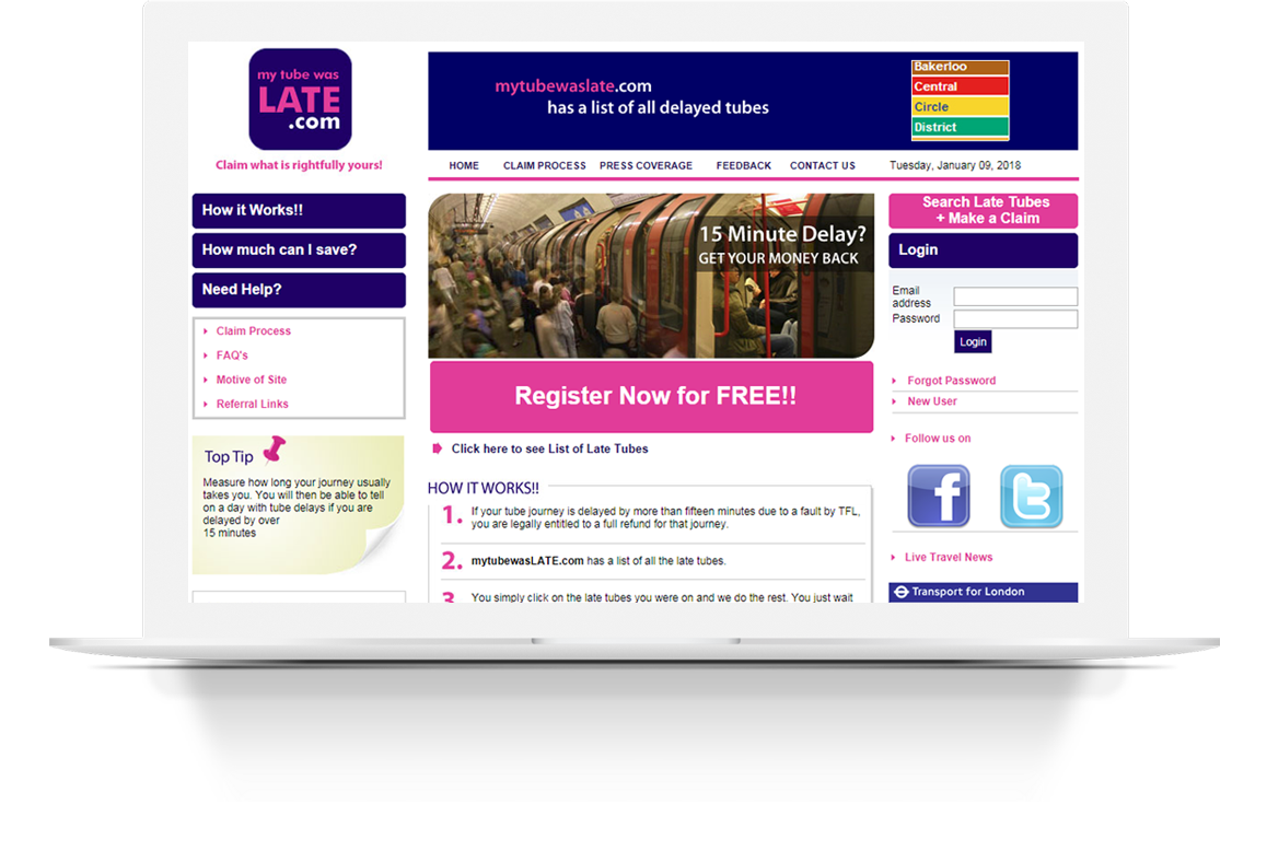 Helps the users claim refunds from London Tube for delayed services